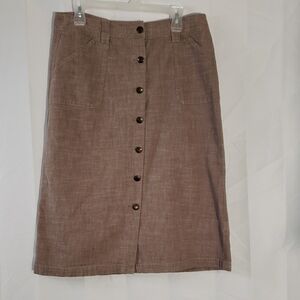 100 % Cotton Brown Button-Front Women's Skirt Size 12